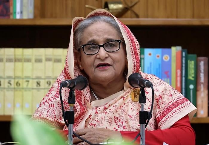 Prime Minister Sheikh on 14 July 2024 Hasina addresses  a press conference, organised at her official residence, Ganabhaban, on her recent visit to China