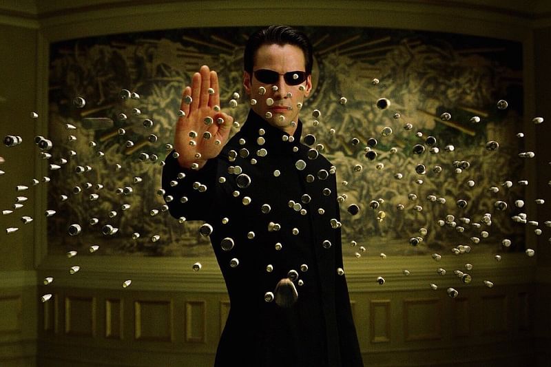 Keanu Reeves in a scene of the film 'The Matrix'.