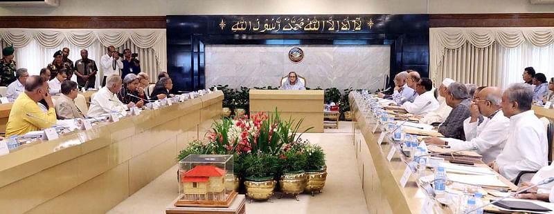 Prime Minister Sheikh Hasina presides over a cabinet meeting on 29 July 2024.