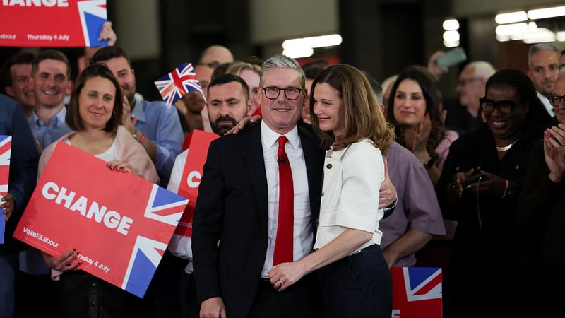 Keir Starmer, leader of Britain’s Labour Party and his wife Victoria Starmer attend a reception to celebrate Starmer’s win in the election, at Tate Modern, in London, Britain, on 5 July, 2024