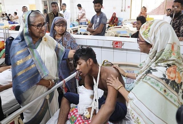 Prime Minister Sheikh Hasina on Saturday visits the National Institute of Traumatology and Orthopedic Rehabilitation (NITOR) to see the injured victims during countrywide destruction centering the quota reform movement.