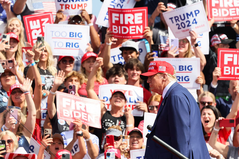 Former US President and Republican presidential candidate Trump holds a campaign event, in Racine, in Racine, Wisconsin, US on 18 June, 2024