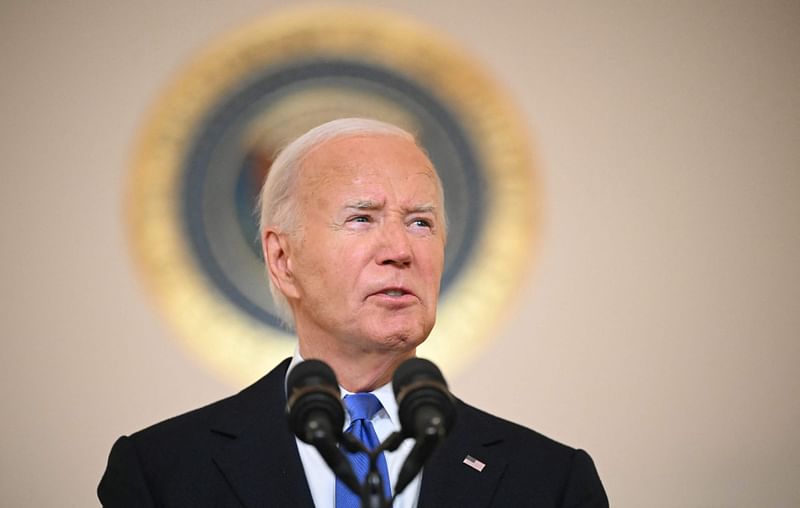 US President Joe Biden gives a speech at the Cross Hall of the White House in Washington, DC on 1 July, 2024