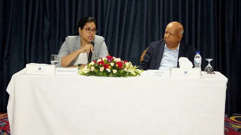 Sri Lankan economist Rehana Thowfeek with Major General (retd) ANM Muniruzzaman at a discussion organised by BIPSS in Dhaka on 29 June 2024.