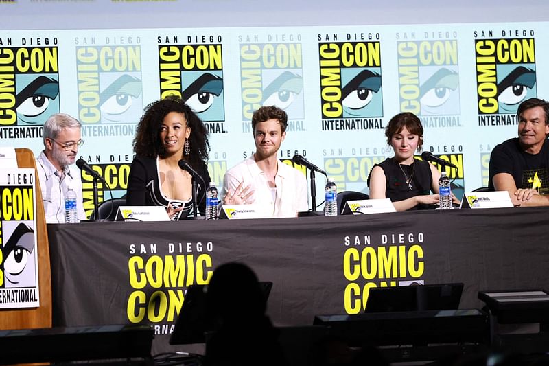 (L-R) Alex Kurtzman, Tawny Newsome, Jack Quaid and Noël Wells speak onstage at The Star Trek Universe Panel during 2024 Comic-Con International at San Diego Convention Center on 27 July, 2024 in San Diego, California.