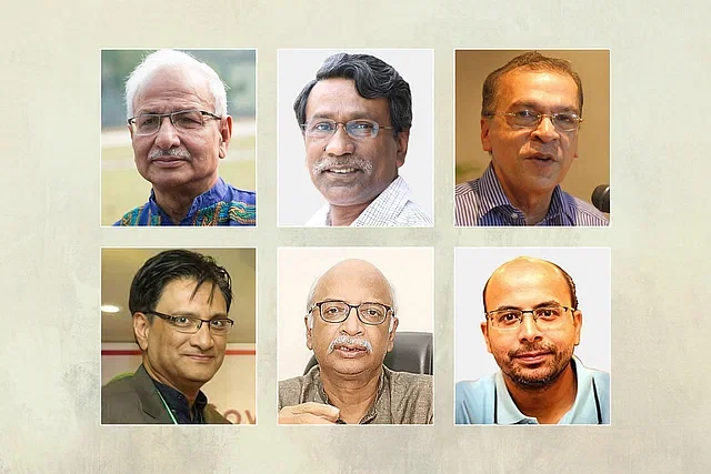 Top row (L-R) Badiul Alam Majumdar, secretary, SHUJAN;  Ali Riaz, professor of Illinois State University; Iftekharuzzaman, executive director, TIB; Bottom row (L-R) Mirza M Hasan, research fellow, BRAC Institute of Governance and Development; M Tamim, special assistant to the former chief advisor of the caretaker government; Faiz Ahmed Taiyeb, writer on sustainable development