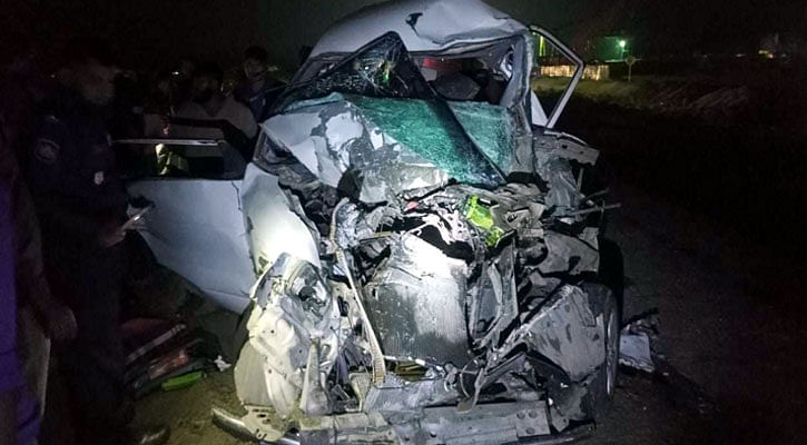 Four members of the same family were killed in a head-on collision between a truck and a private car in Sirajganj early morning on Monday.