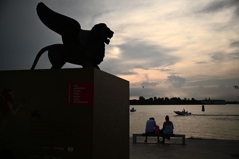 A sculpture of a winged lion, which symbolizes the city of Venice, is pictured on 30 August, 2022 during at Lido di Venezia in Venice, Italy, on the eve of the opening of the 79th Venice International Film Festival.