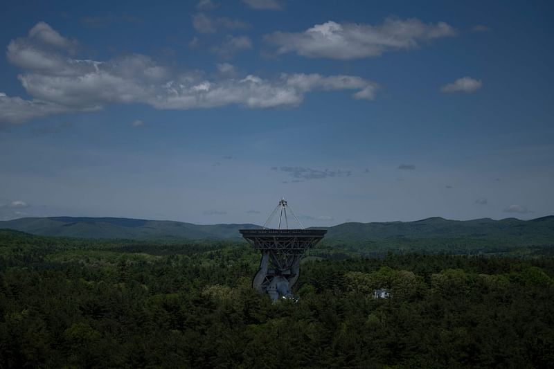 Green Bank ObservatoryÕs 140 foot decommissioned telescope is seen while being updated in the US National Radio Quiet Zone 20 May, 2024, in Green Bank, West Virginia.