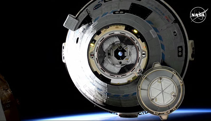 In this screen grab from a NASA livestream, the Boeing Starliner spacecraft can be seen pulling away from the International Space Station for its unmanned return to the surface of Earth on 6 September, 2024.