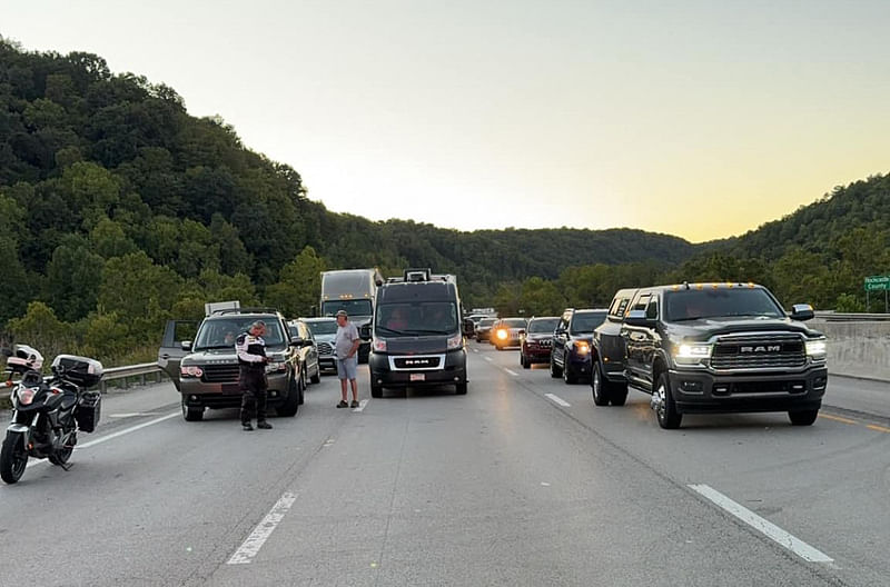 Traffic stopped on Interstate 75 during an active shooter incident near London, Kentucky, on 7 September, 2024.