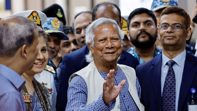 Nobel laureate Muhammad Yunus, who was recommended by Bangladeshi student leaders as the head of the interim government in Bangladesh, arrives at the Hazarat Shahjalal International Airport, in Dhaka, Bangladesh, on 8 August 2024