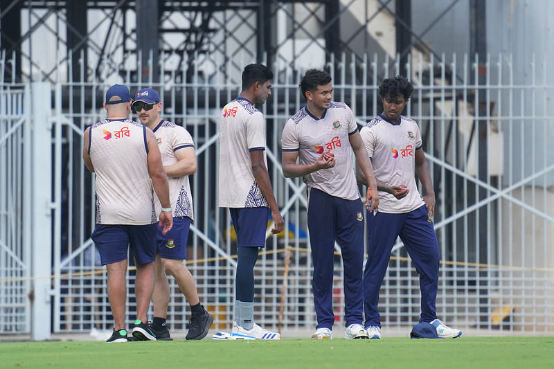 Bangladeshi pacers are practicing at MA Chidambaram Stadium in India on Monday