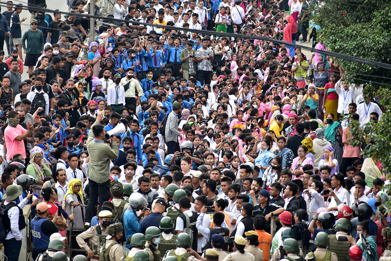 Demonstrators attend a protest march to demand an end to the latest spurt of ethnic violence, in Imphal, Manipur, India, 10 September 2024.