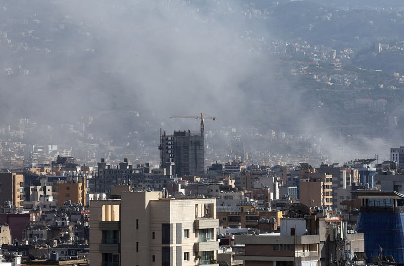 Smoke rises from Beirut southern suburbs, Lebanon on 20 September 2024.