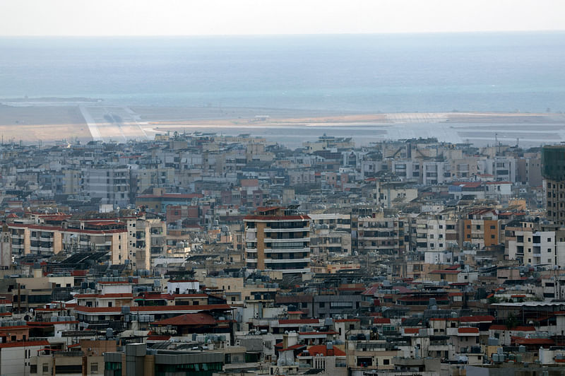 A view shows the runway of Beirut-Rafic Al Hariri International Airport and Beirut's southern suburbs, as seen from Sin El Fil, Lebanon on 22 September 2024.