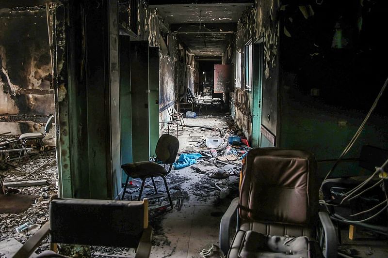 The interior of a destroyed section of al-Shifa hospital in Gaza City is pictured on 17 September, 2024, amid the ongoing war between Israel and the Palestinian Hamas group. Once the crown jewel of Gaza's proud medical community, the Palestinian territory's main Al-Shifa hospital has become a stark symbol of the utter devastation wrought by the Israel-Hamas war.