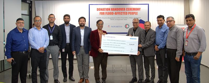 Novartis donated Tk 5.3 million to the Bangladesh Red Crescent Society to the people affected by the recent flood