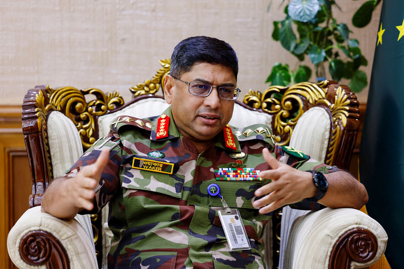 Bangladesh's Chief of Army Staff General Waker-uz-Zaman gestures during an interview with Reuters at his office in the Bangladesh Army Headquarters, in Dhaka, Bangladesh, 23 September 2024.