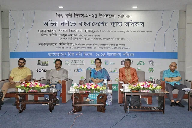 Environment, forest, and climate change, as well as water resources ministries adviser of the interim government, Syeda Rizwana Hasan at a seminar at the water building (Pani Bhaban) on Green Road in the capital on Wednesday.