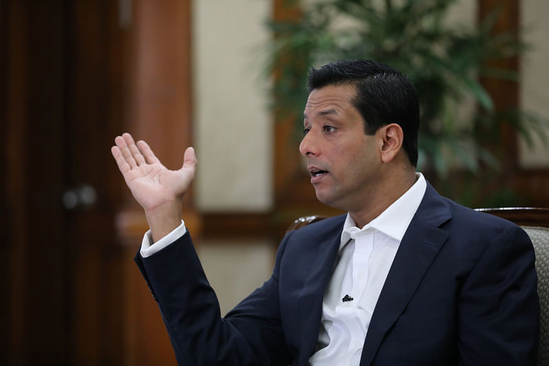 Sajeeb Wazed, son of the Prime Minister Sheikh Hasina and the Information and Communication Advisor of Bangladesh government, gestures during an interview with Reuters at the Prime Minister's residence in Dhaka, Bangladesh, 29 December  2018.