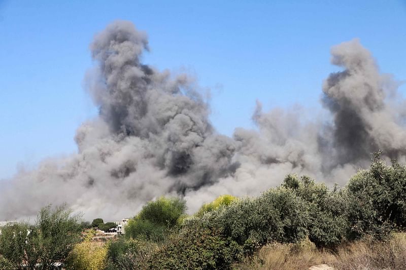 Smoke rises over the site of an Israeli airstrike that targeted the southern Lebanese village of Siddiqin on 26 September, 2024