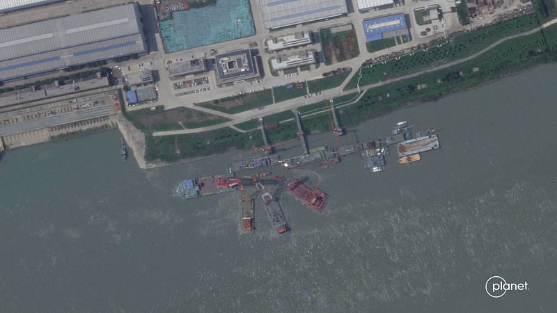 A series of satellite images from Planet Labs from June appear to show cranes at the Wuchang shipyard in Wuhan Shi, China, on 15 June 2024