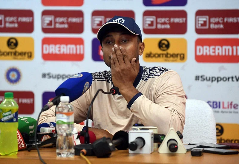 Shakib Al Hasan at a press conference