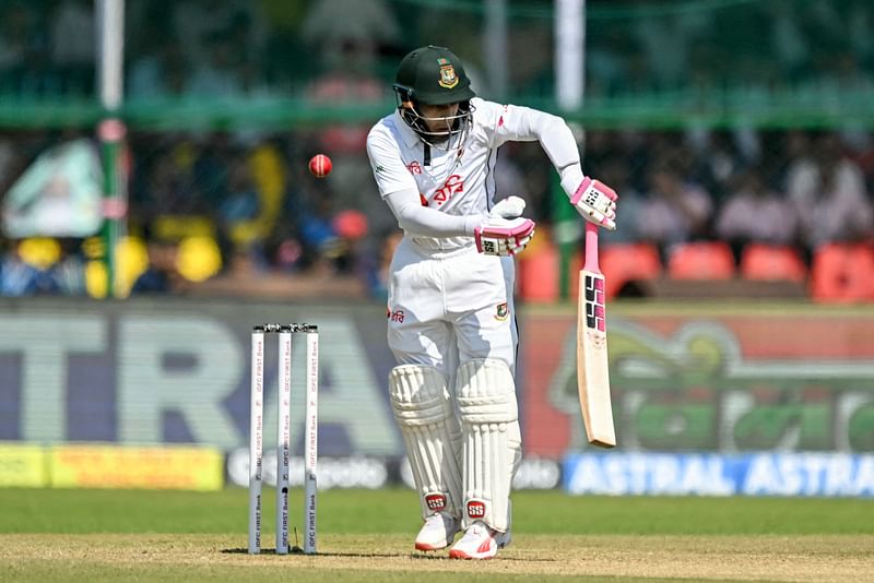 Bangladesh's Mushfiqur Rahim plays a shot during the fourth day of the second Test cricket match between India and Bangladesh at the Green Park Cricket Stadium in Kanpur on September 30, 2024