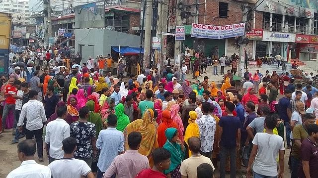 RMG workers of four factories under the Birds Group are demonstrating blocking the Nabinagar-Chandra highway in the Baipail area today, Tuesday