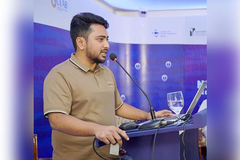 Information affairs advisor Nahid Islam addresses a seminar on cross border spread of misinformation in South Asia at Sonargaon Hotel in Dhaka on 6 October 2024