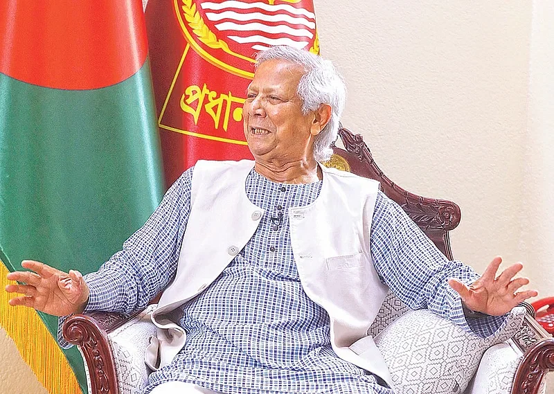 Dr. Muhammad Yunus during an interview with Prothom Alo editor Matiur Rahman