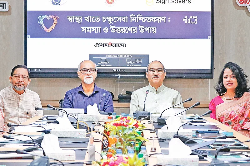 From left to right: Munir Ahmed, Abdul Kader, AHM Enayet Hossain and Amrita Rejina Rozario at the roundtable titled 'Ensuring eye care in health sector: setbacks and way out'. Photo taken from Prothom Alo office at Karwan Bazar area in Dhaka on 9 October 2024.