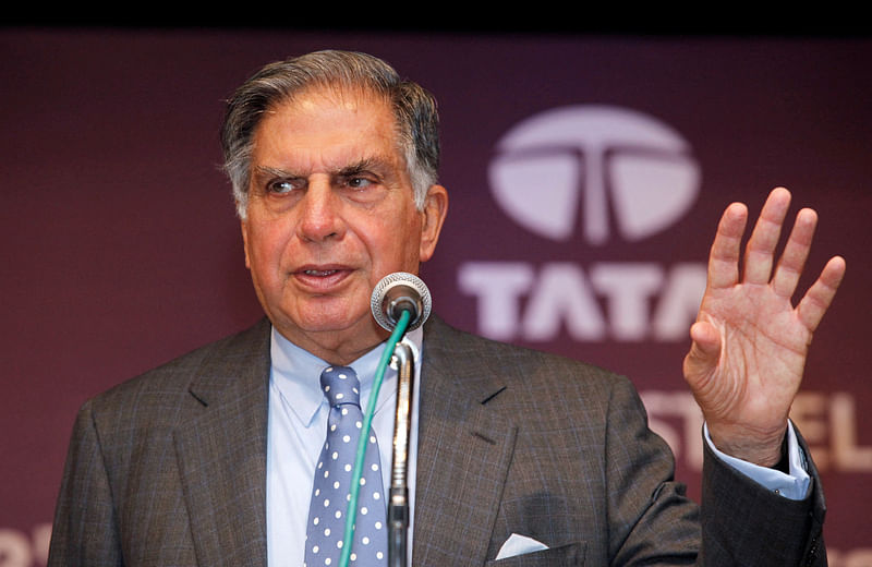 Ratan Tata, Chairman of the Tata Group, gestures during the annual general meeting of Tata Steel Ltd., in Mumbai, India on 13 August 2010