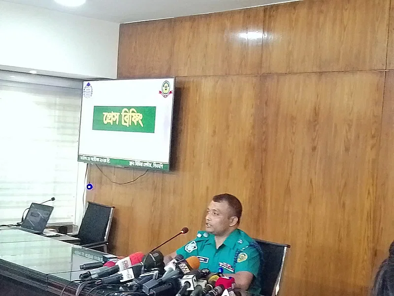 Deputy commissioner (crime and operations) of Chattogram Metropolitan Police, Rais Uddin speaks at a press briefing at the media centre of Dampara Police Lines in Chattogram city on 11 October 2024.