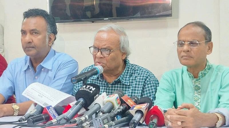 Bangladesh Nationalist Party senior joint secretary general Ruhul Kabir Rizvi Ahmed addresses a media conference at the party headquarters on 11 October 2024