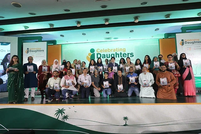 The writers of 29 selected letters and guests on stage. At Bangabandhu International Convention Centre on 11 October 2024