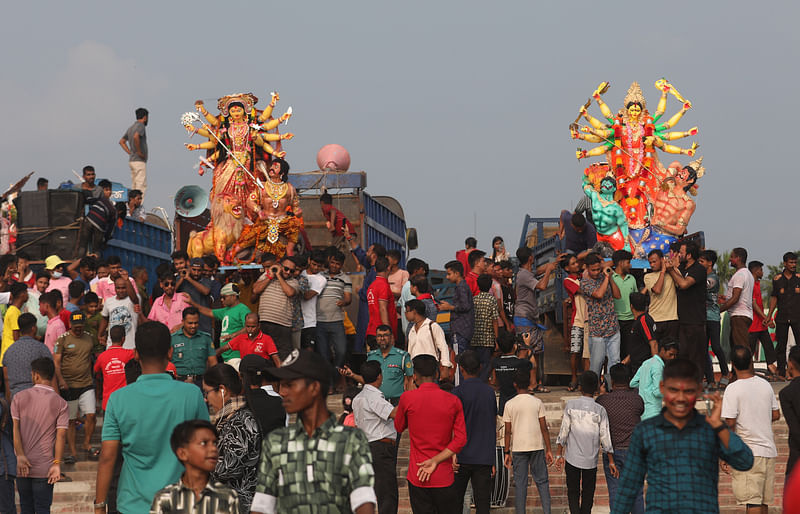 Idols of Goddess Durga are being brought from various areas of Chattogram city for immersion on 13 October 2024