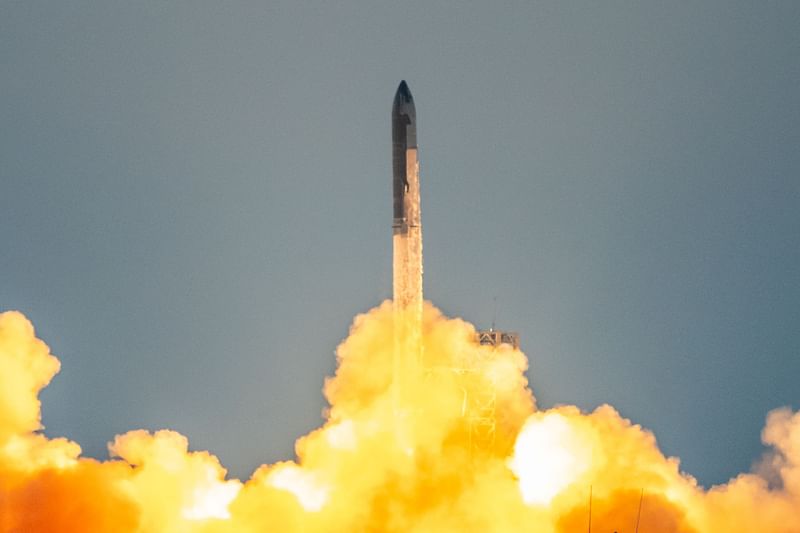 The SpaceX Starship lifts off from Starbase near Boca Chica, Texas, on 13 October, 2024, for the Starship Flight 5 test. SpaceX successfully "caught" the first-stage booster of its Starship megarocket Sunday as it returned to the launch pad after a test flight, a world first in the company's quest for rapid reusability.