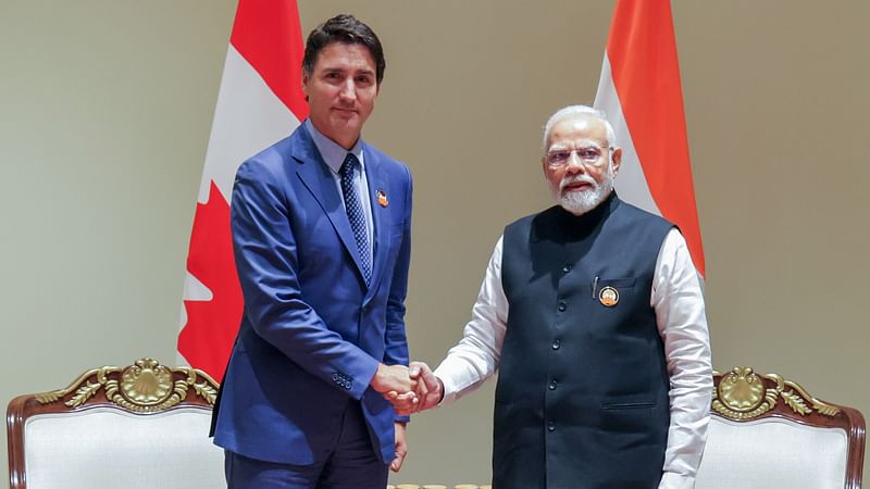 Indian prime minister Narendra Modi meets Canadian PM Justin Trudeau on the margins of the G20 Leaders’ Summit, in New Delhi on 10 September 2023