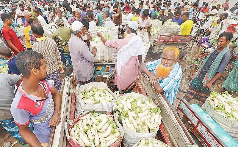 The wholesale market of Mahastan Hat in Bogura. Photo taken on 14 October 2024.