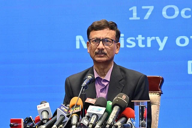 Md Touhid Hossain speaks to the media at the foreign ministry in Dhaka on 17 October, 2024.