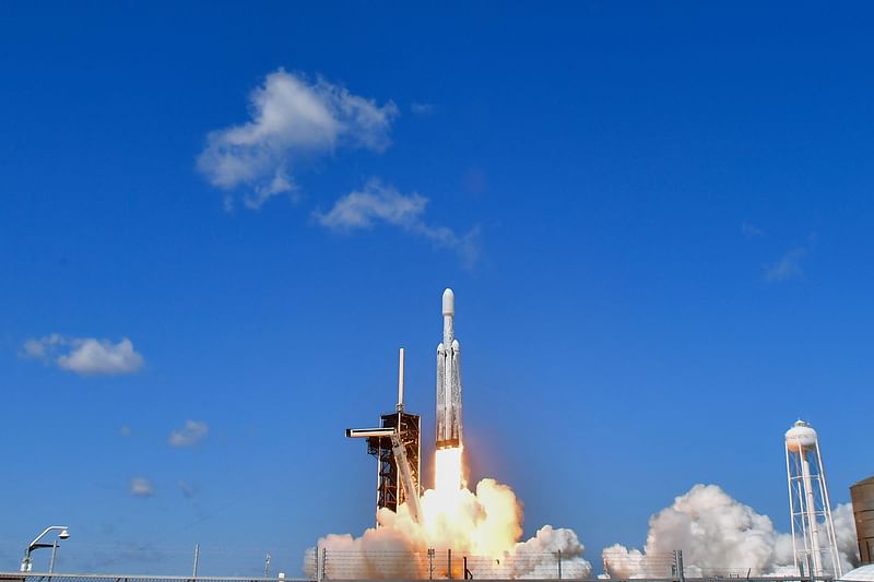 A SpaceX Falcon Heavy rocket with the Europa Clipper spacecraft aboard launches from Launch Complex 39A at NASA's Kennedy Space Center in Cape Canaveral on 14 October, 2024.