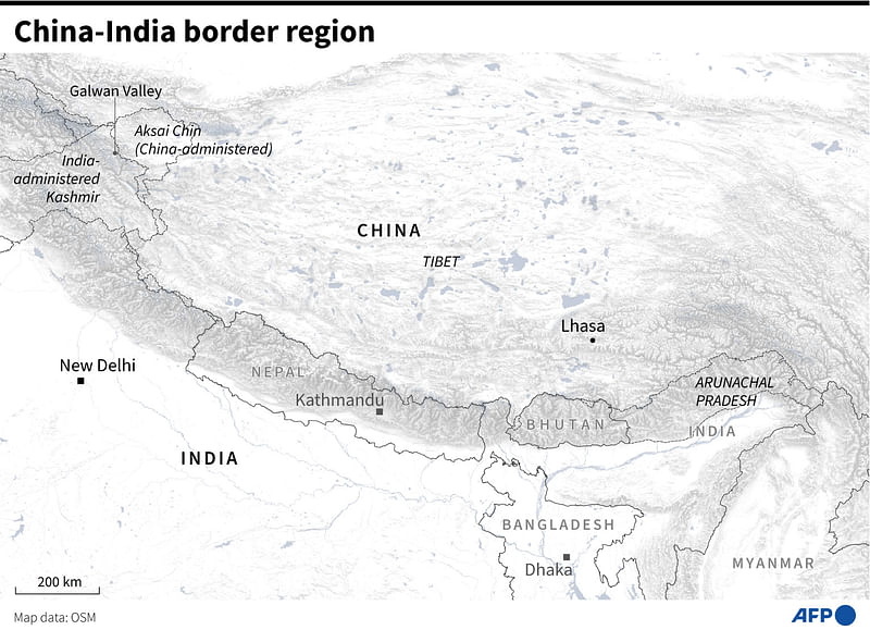 Map showing the border region between China and India