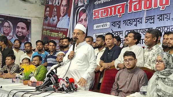 BNP senior leader Gayeshwar Chandra Roy addresses a programme