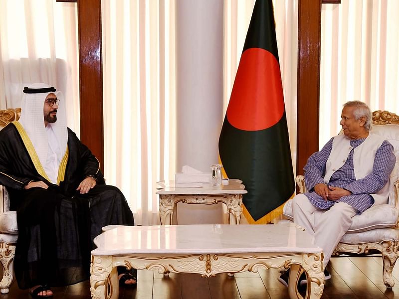 UAE ambassador Abdulla Ali Abdulla AlHmoudi called on Chief Adviser Professor Muhammad Yunus at the State Guest House Jamuna in Dhaka on 29 October, 2024.