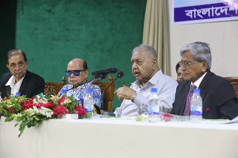 Dr Kamal Hossain speaks at a discussion held on the occasion of the ‘4 November 1972 Constitution Day’ on 4 November 2024.