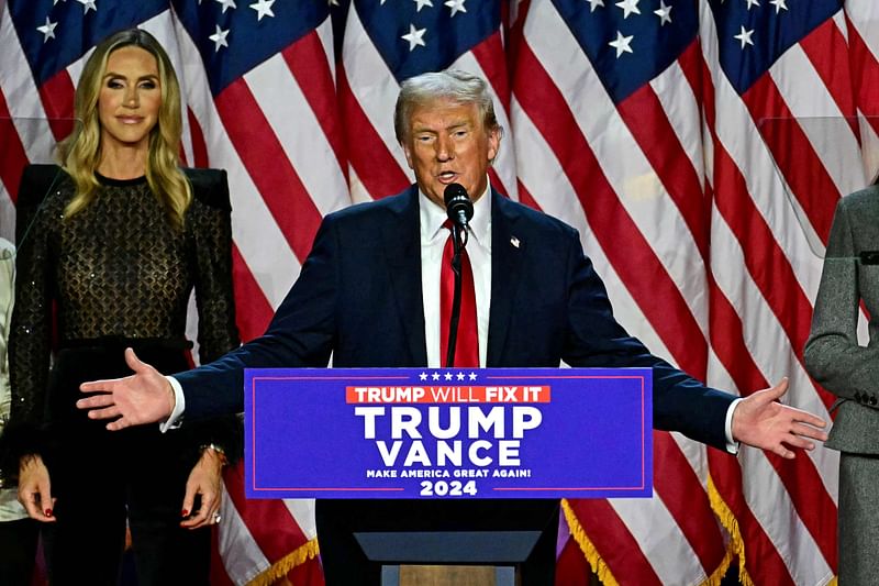 Former US President and Republican presidential candidate Donald Trump speaks during an election night event at the West Palm Beach Convention Center in West Palm Beach, Florida, on 6 November, 2024