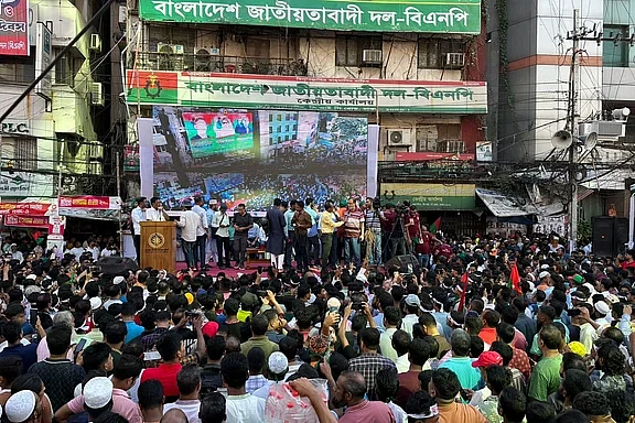 A makeshift stage before the BNP office in the capital's Naya Paltan area on 8 November, 2024.