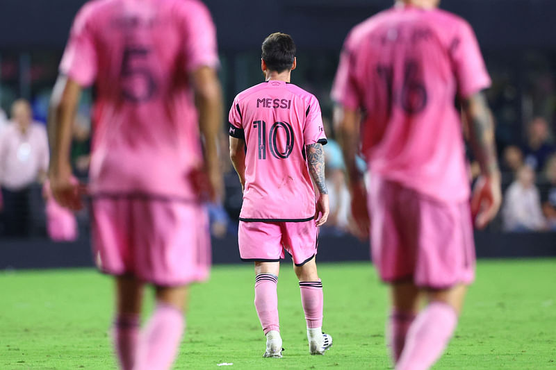 Lionel Messi #10 of Inter Miami reacts after his team was defeated by Atlanta United in the Audi 2024 MLS Cup playoffs at Chase Stadium on 9 November, 2024 in Fort Lauderdale, Florida.